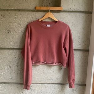 Aritzia TNA Cozy Fleece Cropped Crew Neck in Berry Color